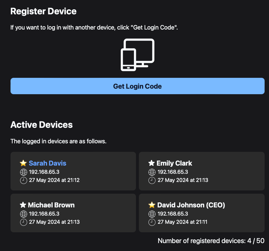 Login management screen